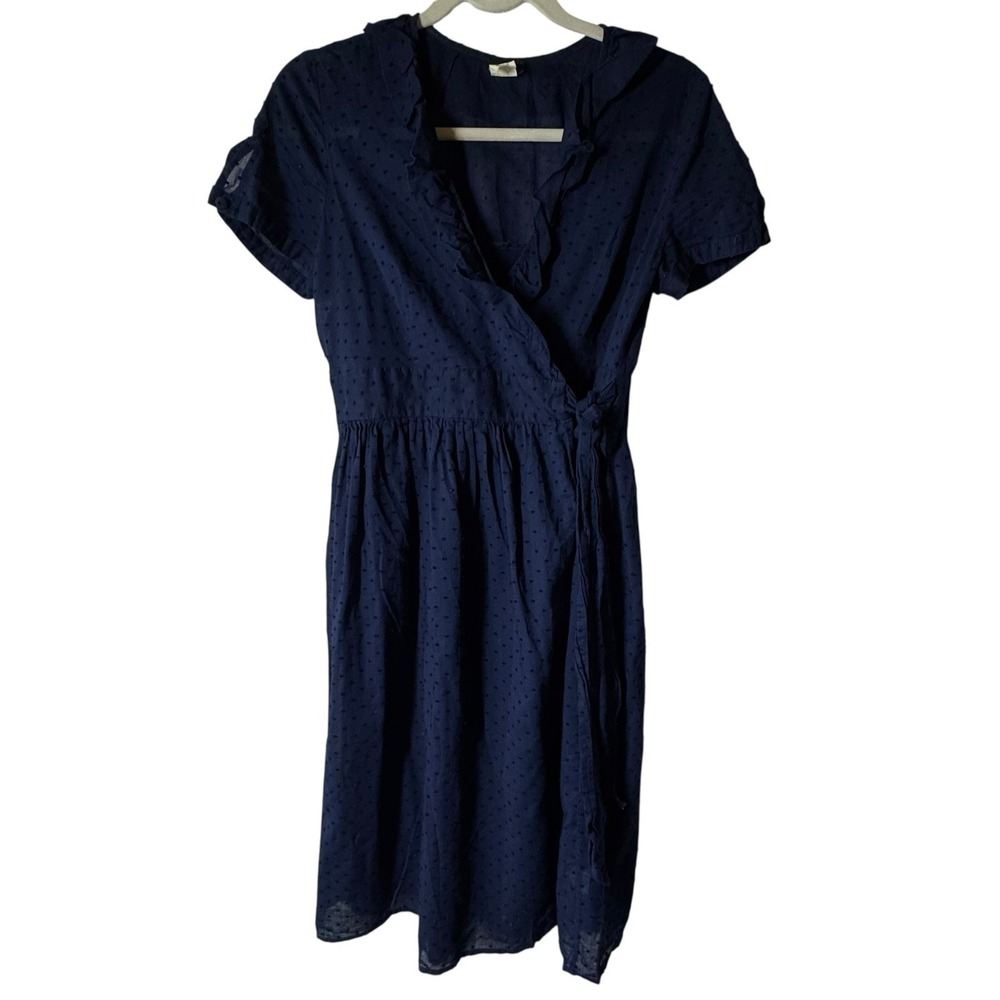 J.Crew Wrap Dress‎ Size 6 Short Sleeve Navy Blue Work Church